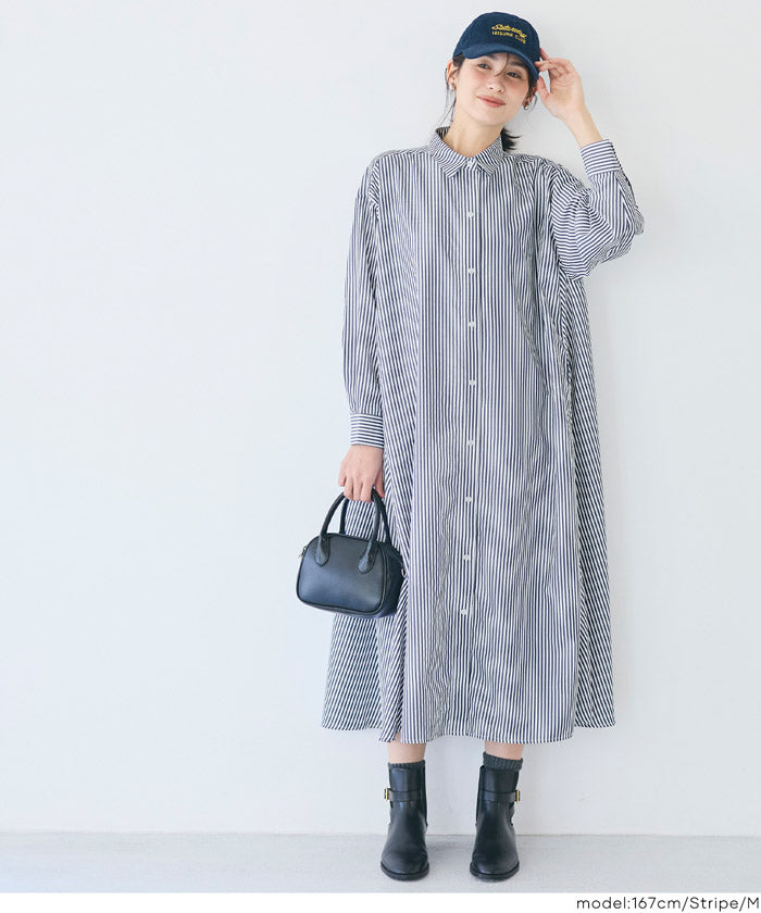 セール☆3490円→2990円 ストライプボリュームシャツワンピース