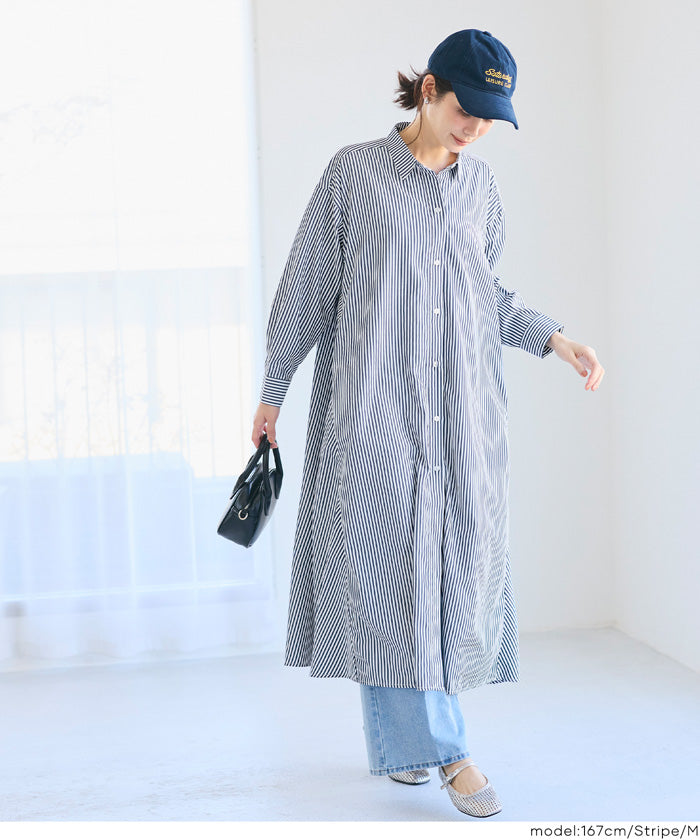 セール☆3490円→2990円 ストライプボリュームシャツワンピース