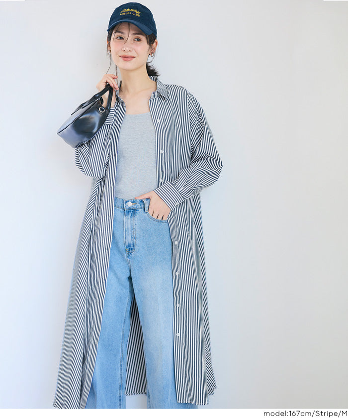 セール☆3490円→2990円 ストライプボリュームシャツワンピース