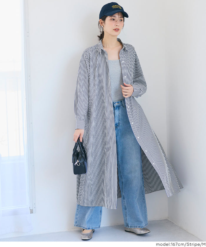 セール☆3490円→2990円 ストライプボリュームシャツワンピース