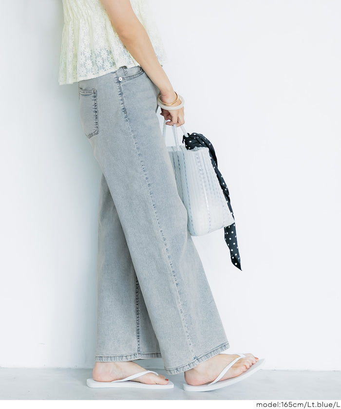 セール☆2990円→2490円 ストレッチサマーデニムワイドパンツ