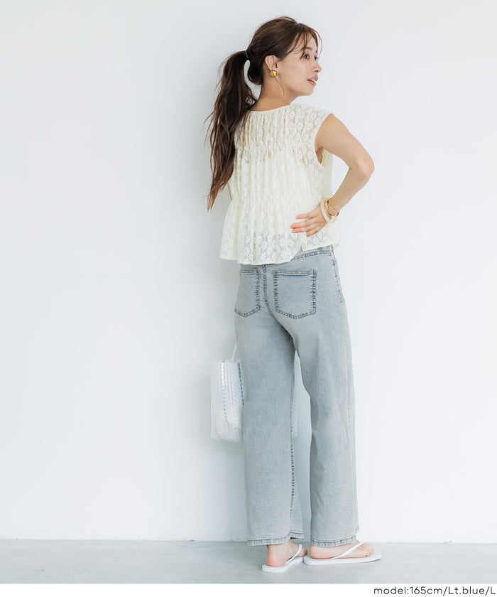 セール☆2990円→2490円 ストレッチサマーデニムワイドパンツ