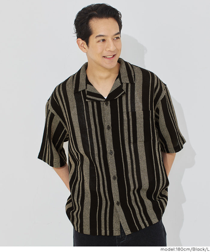 リー太郎様 シャツ 2枚 透かしストライプ柄半袖オープンカラーシャツ メンズ メール便不可