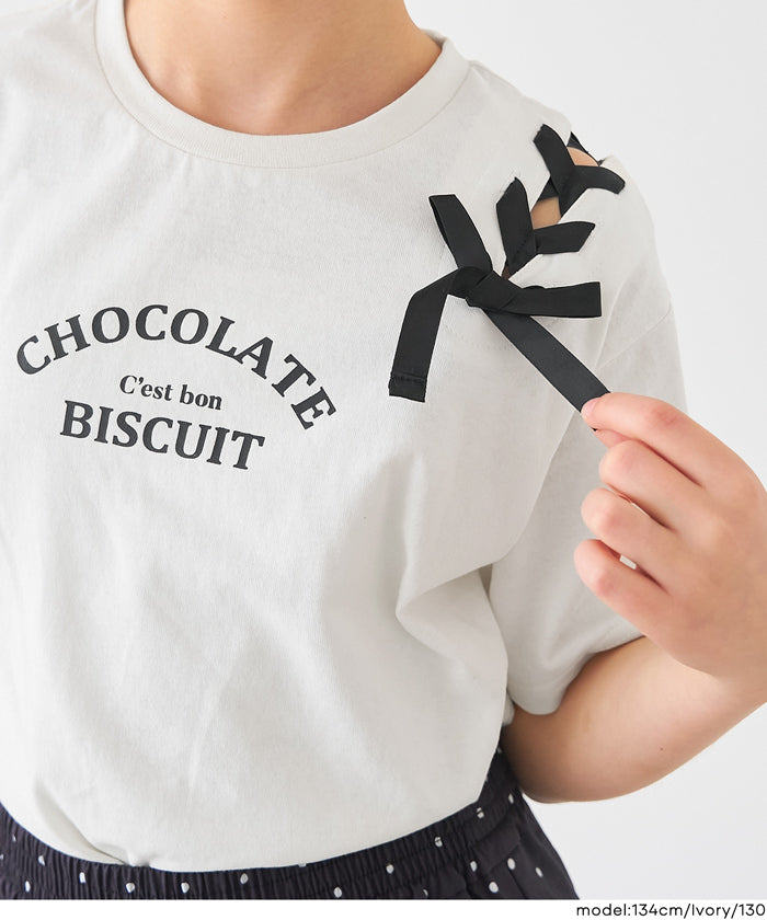 セール☆1490円→1290円 肩あきレースアップTシャツ キッズ メール便可