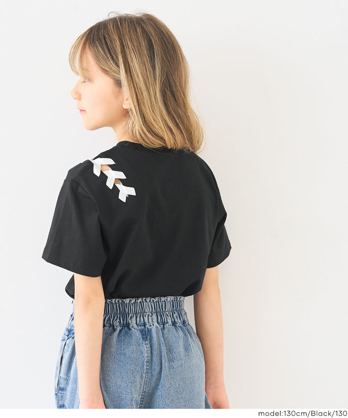 セール☆1490円→790円 セール 肩あきレースアップTシャツ キッズ