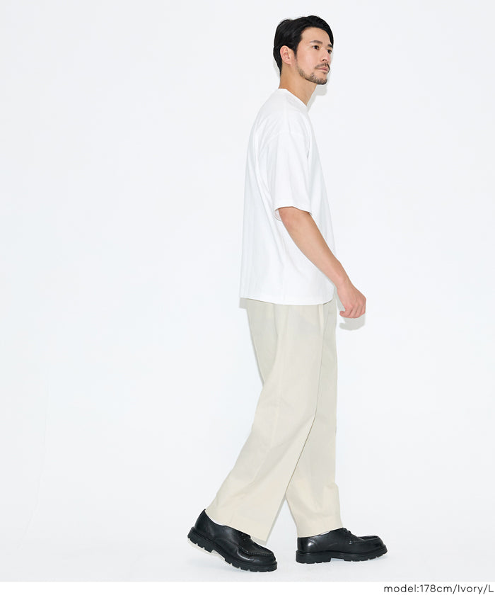 リネンブレンドブロードワンタックワイドストレートパンツ メンズ
