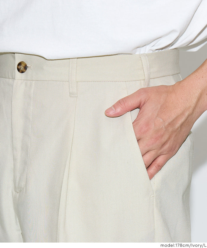 リネンブレンドブロードワンタックワイドストレートパンツ メンズ