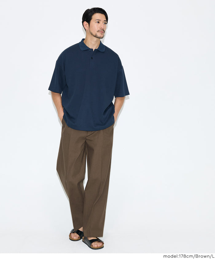 リネンブレンドブロードワンタックワイドストレートパンツ メンズ