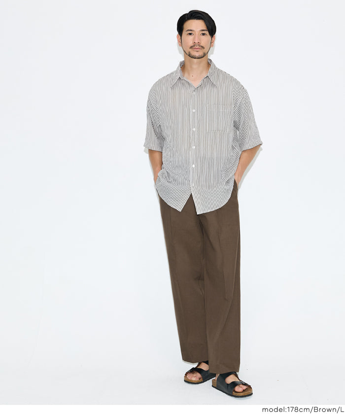 リネンブレンドブロードワンタックワイドストレートパンツ メンズ