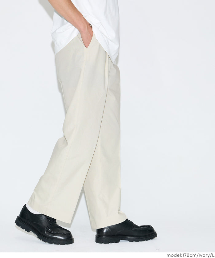 リネンブレンドブロードワンタックワイドストレートパンツ メンズ