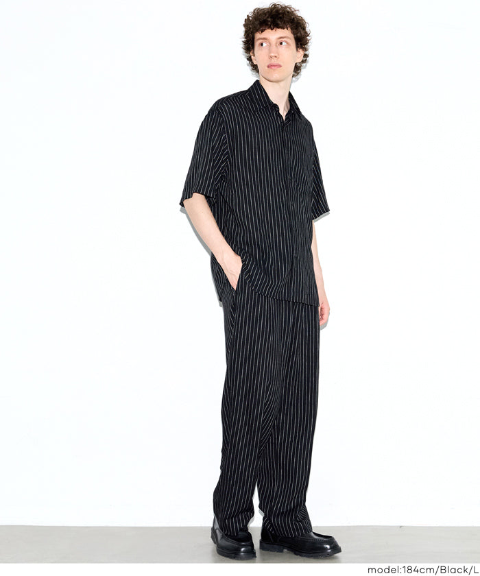限定カラーセール☆ リネンライクストライプ1タックワイドストレート