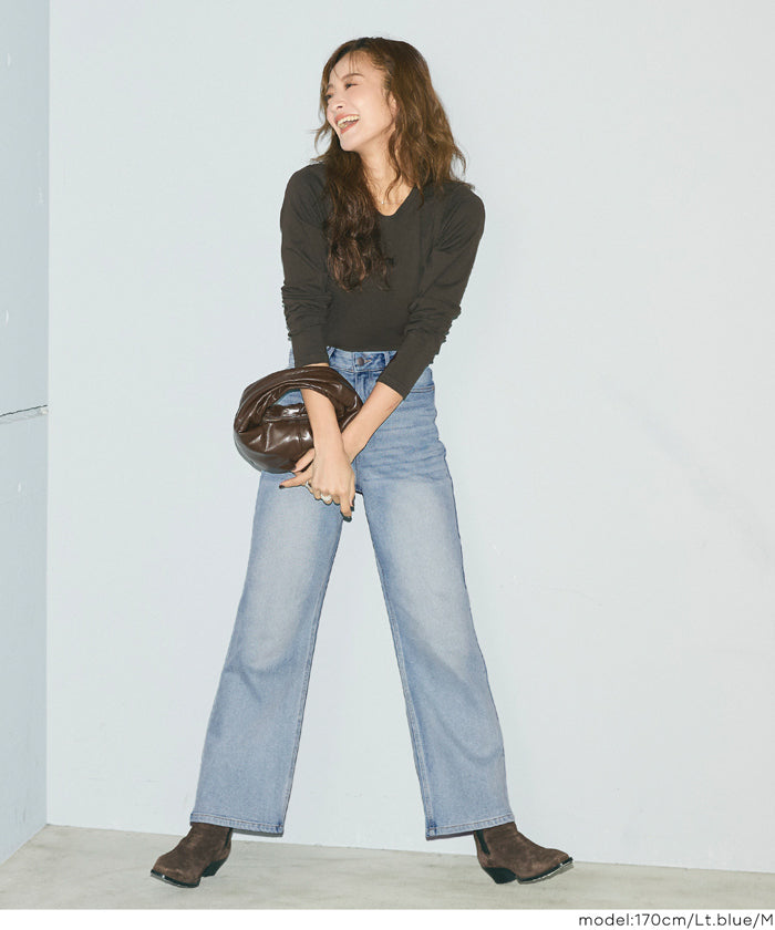ムーヴデニムレギュラーストレートパンツ レディース メール便不可