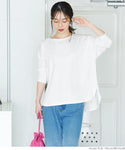 T-shirt ladies cut and sew long sleeve 100% cotton boat neck tail cut side slit plain mail delivery available 22aw coca coca
