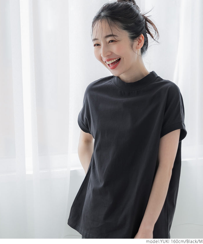 Tシャツ レディース モックネック 半袖 COTTON from the US 丸首 フレンチスリーブ 厚手 ハリ感 綿100％ アメリカ メール便可 24ss coca コカ