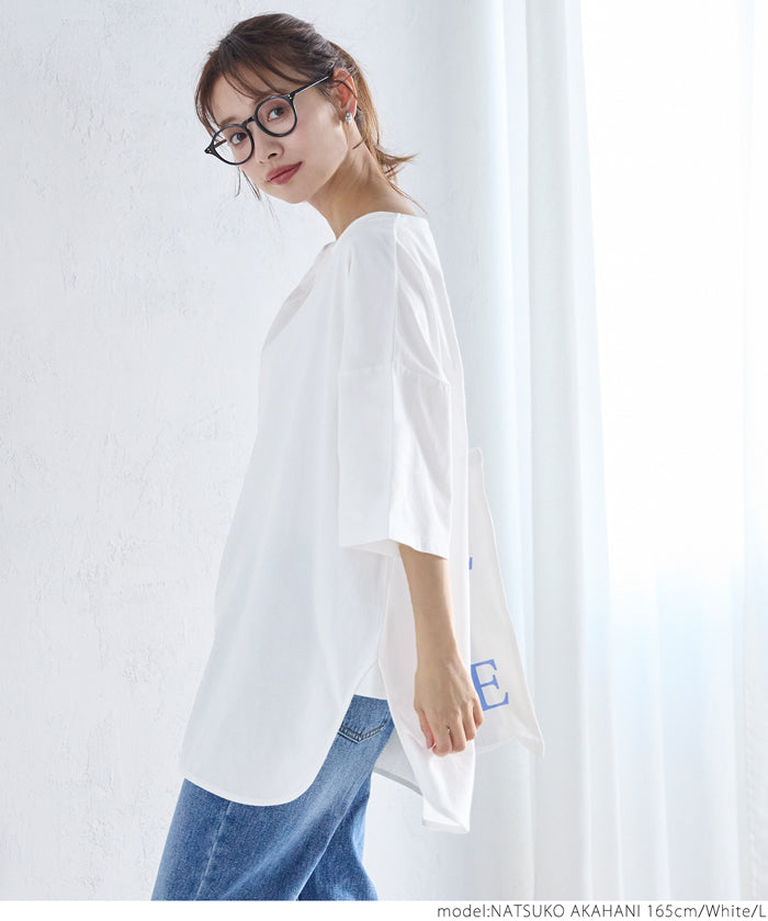 T-shirt Women's Cut and Sewn Big T-shirt US Cotton Side Slit Big Silhouette Short Sleeve Half Length Mail Delivery Available