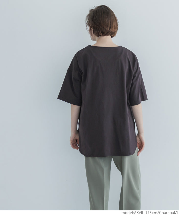 Tシャツ レディース カットソー COTTON from the US サイドスリット ビックシルエット 半袖 5分丈 シンプル メール便可 24ss coca コカ