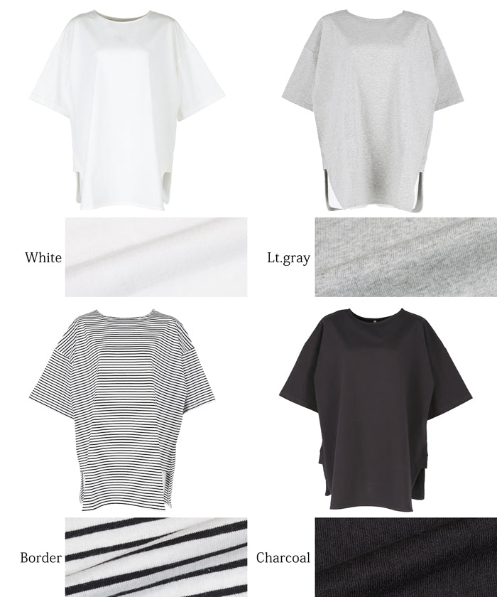 Tシャツ レディース カットソー COTTON from the US サイドスリット ビックシルエット 半袖 5分丈 シンプル メール便可 24ss coca コカ