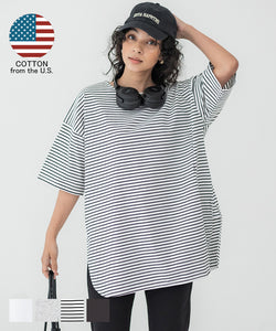 T-shirt Women's Cut and Sewn Big T-shirt US Cotton Side Slit Big Silhouette Short Sleeve Half Length Mail Delivery Available