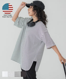 T 卹女式剪裁和縫製大 T 卹美國棉側開衩大廓形短袖半長可郵寄