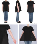 Gathered Tops Women's Docking Round Neck Cut and Sewn Flare A-Line Different Material Switching Short Sleeve Plain Cotton 100 Mail Delivery Available 23ss coca coca