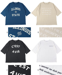 セール★1290円→990円 Tシャツ レディース ロングTシャツ ロゴTシャツ プリント 英字 カレッジ ロゴ ビックシルエット クルーネック 綿100 半袖 メール