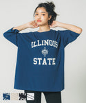 セール★1290円→990円 Tシャツ レディース ロングTシャツ ロゴTシャツ プリント 英字 カレッジ ロゴ ビックシルエット クルーネック 綿100 半袖 メール