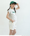 童裝100-140剪裁法式袖印花英文字母logo短袖捲起女童親子配套童裝郵寄可用coca