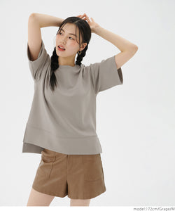 Cut-and-sew ladies' short-sleeved sweatshirt new sensation cardboard crew neck midi length front and back difference half sleeve lightweight no mail delivery 23ss coca coca