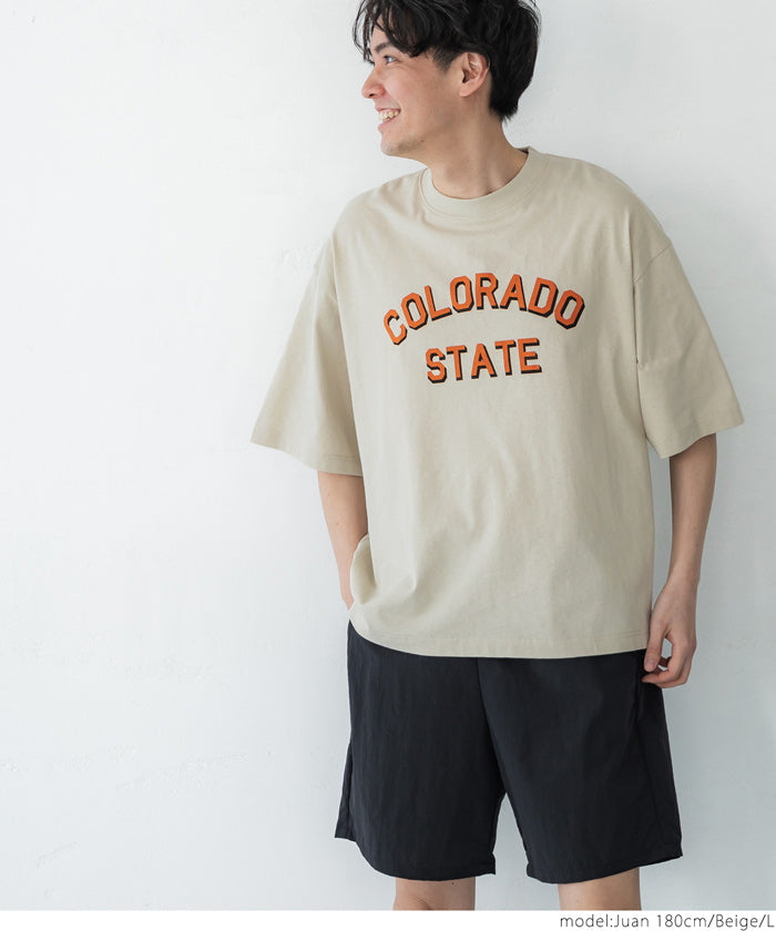 セール★1490円→1290円 Tシャツ メンズ ワッペン プリント 刺繍 ワイドシルエット クルーネック ワンポイント 半袖 コットン カットソー 英字 メール便不可 23ss coca コカ▼