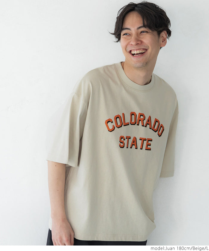 セール★1490円→1290円 Tシャツ メンズ ワッペン プリント 刺繍 ワイドシルエット クルーネック ワンポイント 半袖 コットン カットソー 英字 メール便不可 23ss coca コカ▼