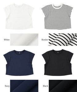 Tシャツ レディース COTTON from the US カットソー アメリカ クロップド ショート丈 へそ出し コンパクト 綿100％ 無地 ボーダー GC メール便可 23ss