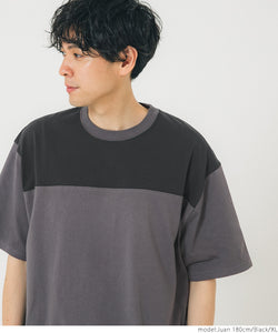 セール★1490円→1290円 Tシャツ メンズ カットソー 配色シャツ 配色 バイカラー 半袖 ビックシルエット コットン 綿 ミディアム丈 丸首 薄手 無地 メール便不可 23ss coca