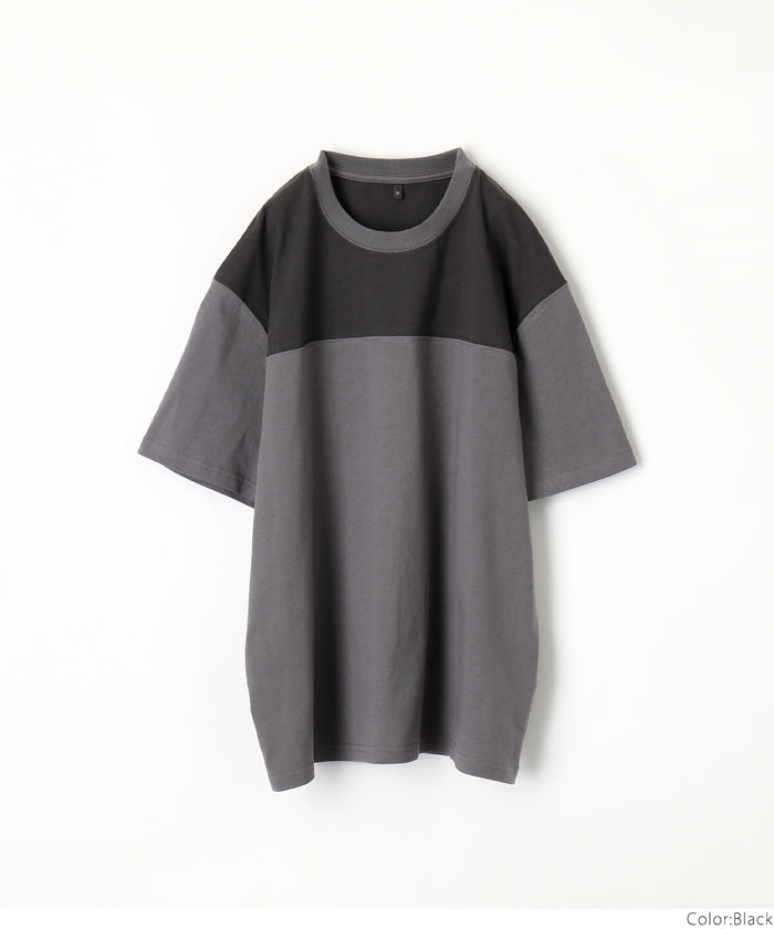 セール★1490円→1290円 Tシャツ メンズ カットソー 配色シャツ 配色 バイカラー 半袖 ビックシルエット コットン 綿 ミディアム丈 丸首 薄手 無地 メール便不可 23ss coca