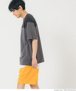 セール★1490円→1290円 Tシャツ メンズ カットソー 配色シャツ 配色 バイカラー 半袖 ビックシルエット コットン 綿 ミディアム丈 丸首 薄手 無地 メール便不可 23ss coca