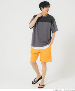 セール★1490円→1290円 Tシャツ メンズ カットソー 配色シャツ 配色 バイカラー 半袖 ビックシルエット コットン 綿 ミディアム丈 丸首 薄手 無地 メール便不可 23ss coca