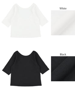 Tシャツ レディース COTTON from the US アメリカ クロップド丈 コンパクト 背中開き カットソー 五分袖 ショート丈 無地 綿100 GC メール便可 23ss