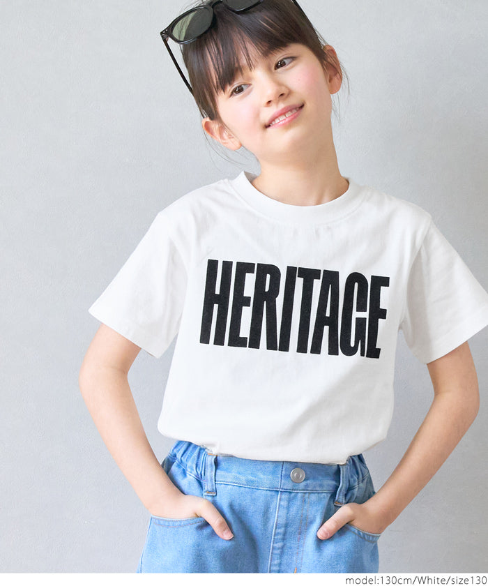 セール★790円→550円 キッズ 110-140 Tシャツ フロッキープリント ロゴ 英字 クルーネック ミディアム丈 伸縮性 半袖 男女兼用 親子お揃い 子供服 メール便可 coca コカ