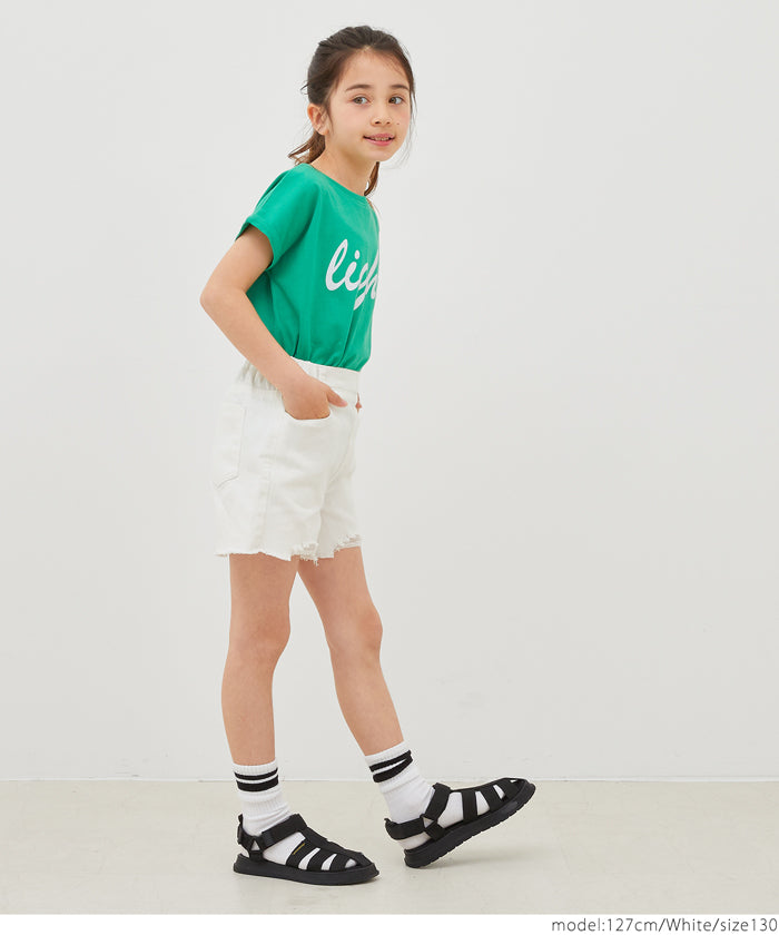 キッズ 110-140 デニム ショートパンツ ダメージ加工 ウエストゴム ポケット 女の子 キッズオリジナル 子供服 メール便不可 coca コカ