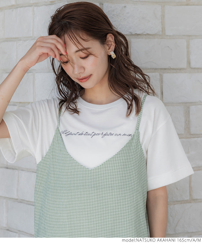 Tシャツ レディース カットソー 半袖 ロゴTシャツ 刺繍 英字ロゴ クルーネック 天竺 伸縮性 ミディアム丈 薄手 メール便可 24ss コカ