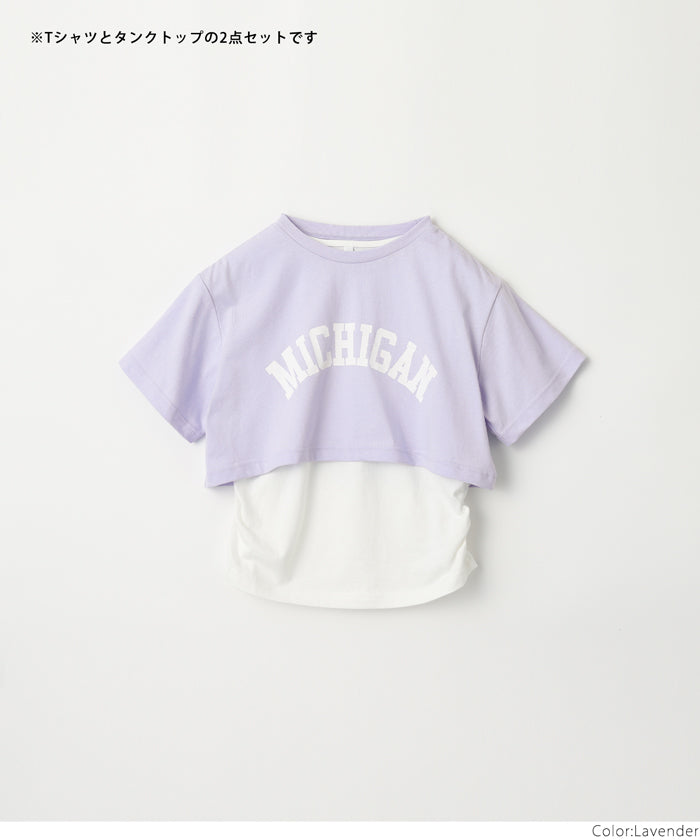 キッズ 120-150 Tシャツ タンクトップ 2枚セット 英字 ロゴ 綿100 クルーネック クロップド丈 半袖 女の子 キッズオリジナル 子供服 メール便可 coca