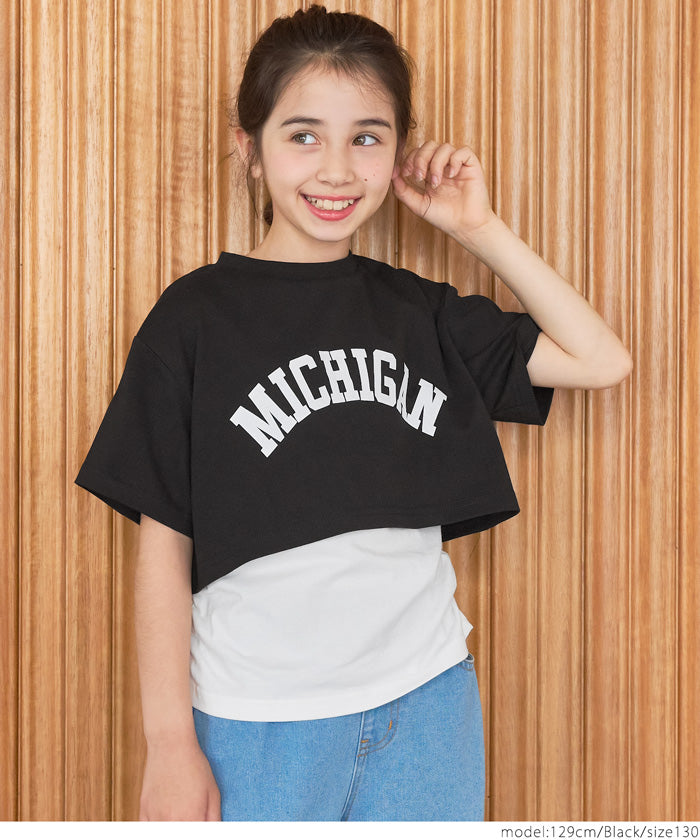 キッズ 120-150 Tシャツ タンクトップ 2枚セット 英字 ロゴ 綿100 クルーネック クロップド丈 半袖 女の子 キッズオリジナル 子供服 メール便可 coca