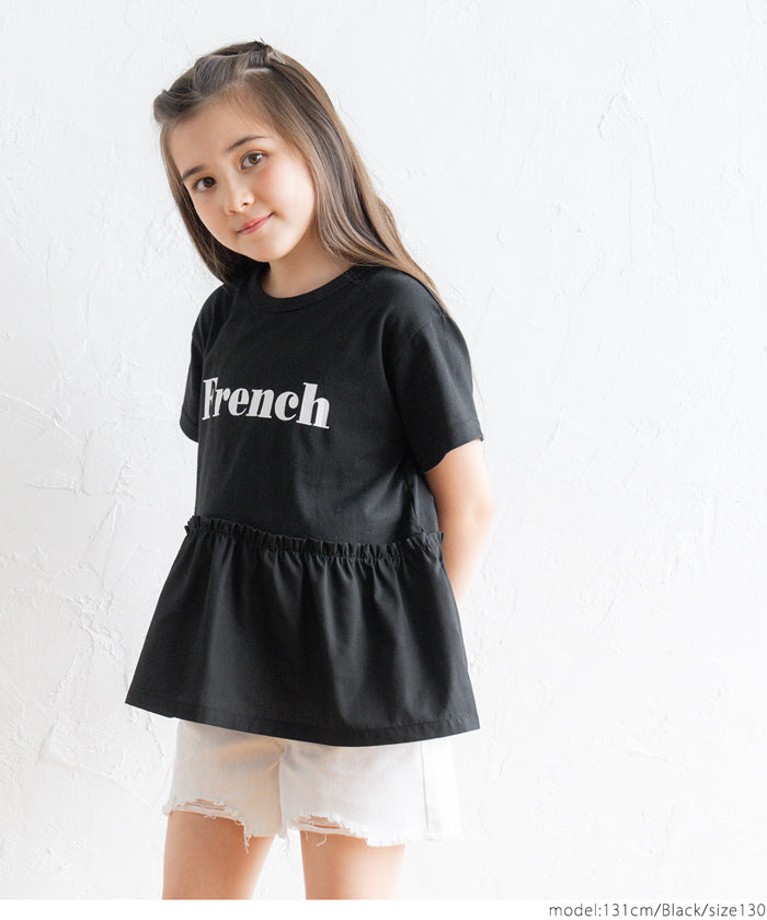 キッズ 120-150 チュニック Tシャツ ドッキング ロゴ 英字 プリント フレア クルーネック 半袖 女の子 キッズオリジナル 子供服 メール便可 coca コカ