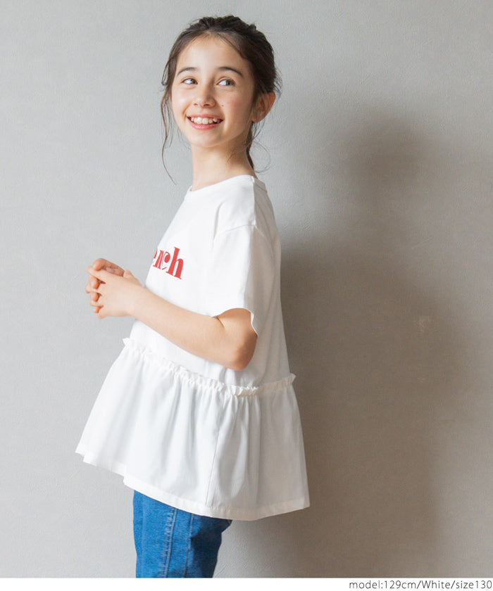 キッズ 120-150 チュニック Tシャツ ドッキング ロゴ 英字 プリント フレア クルーネック 半袖 女の子 キッズオリジナル 子供服 メール便可 coca コカ