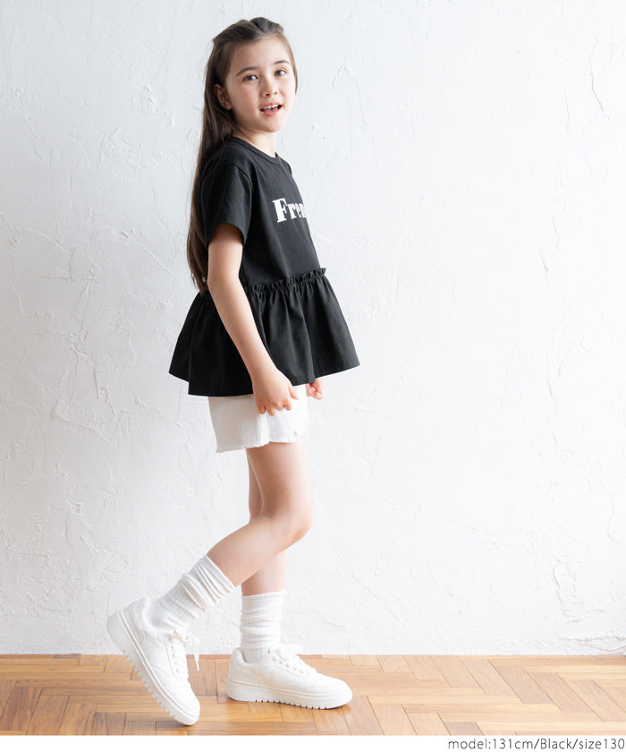 キッズ 120-150 チュニック Tシャツ ドッキング ロゴ 英字 プリント フレア クルーネック 半袖 女の子 キッズオリジナル 子供服 メール便可 coca コカ