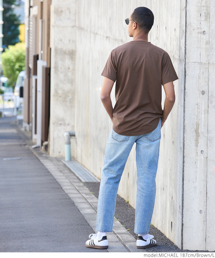 Tシャツ メンズ テールカット イージーケア 半袖 プルオーバー ミディアム丈 伸縮性 薄手 無地 メール便可 24ss coca コカ