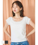 セール★1290円→990円 Tシャツ レディース カットソー レース クルーネック 伸縮性 フライス シンプル 無地 薄手 GC メール便可 24ss coca コカ