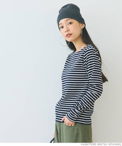 カットソー レディース ボーダー ロングTシャツ ボートネック ミディアム丈 伸縮性 シンプル メール便不可 24aw coca コカ