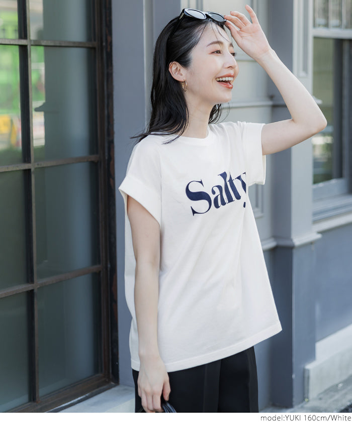 Tシャツ レディース フレンチスリーブ ロゴ プリント 英字 袖ロールアップ コットン生地 クルーネック ミディアム丈 半袖 メール便可 24ss coca コカ