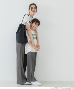 キッズ 120-150 リブパンツ プリーツ ジョーゼット カットオフ ポケット ウエストゴム ロング丈 無地  女の子 親子お揃い 子供服 メール便不可