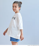 キッズ 120-150 Tシャツ カットソー 英字 ロゴ オーバーサイズ 丸首 7分袖 ミディアム丈 女の子 親子お揃い 子供服 メール便可 coca コカ